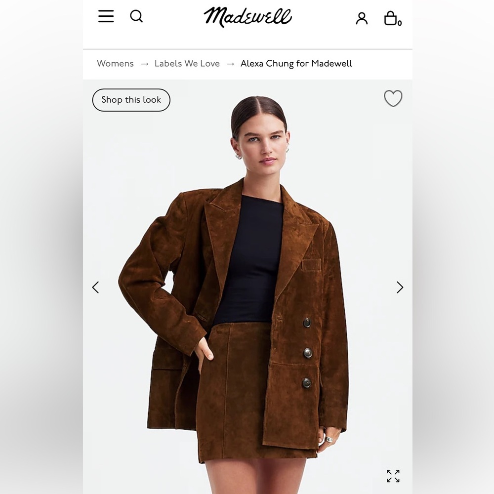Alexa Chung for Madewell Double-Breasted Blazer in Suede NEW size 2